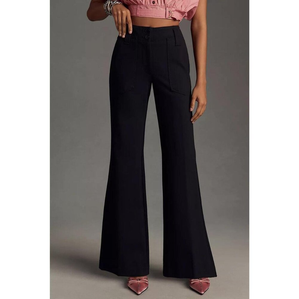 Anthropologie Maeve Naomi Ponte Wide-Leg Black Pants, 14